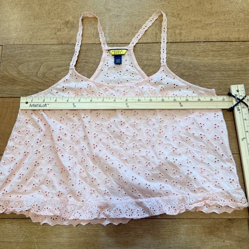 Prince & Fox Pink Eyelet Lace Cami Tank Top Coquette Summer Cropped Medium - Picture 5 of 6